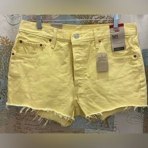 Levis Brand New Sunshine Yellow Button Fly 501 Jean Shorts Highrise 32 Plus